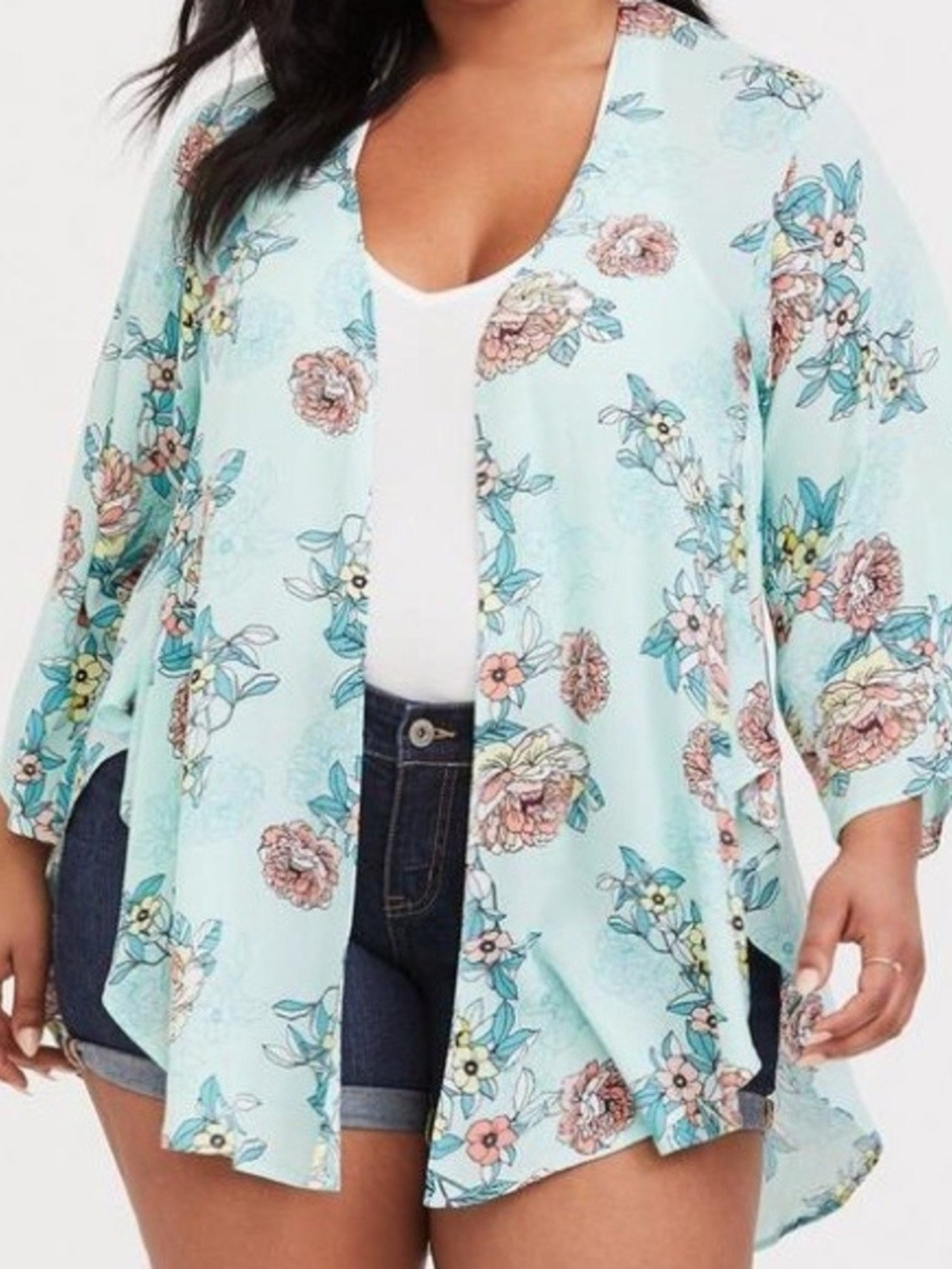 torrid Size 00 Mint Floral Open-Front Lightweight Cardigan